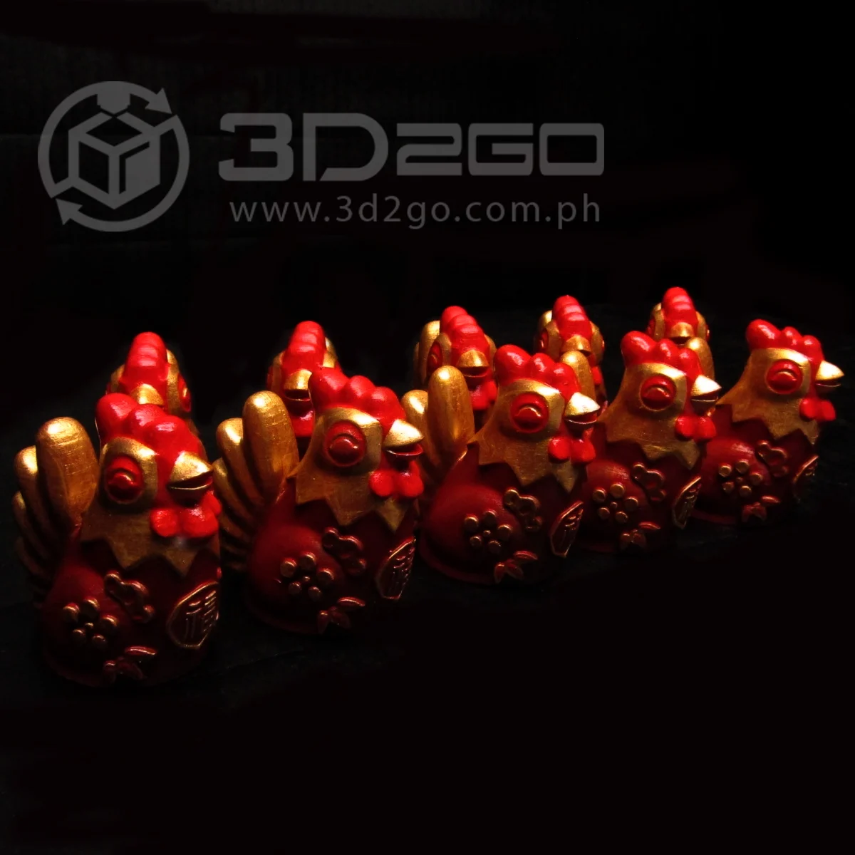 Golden fire roosters figurines